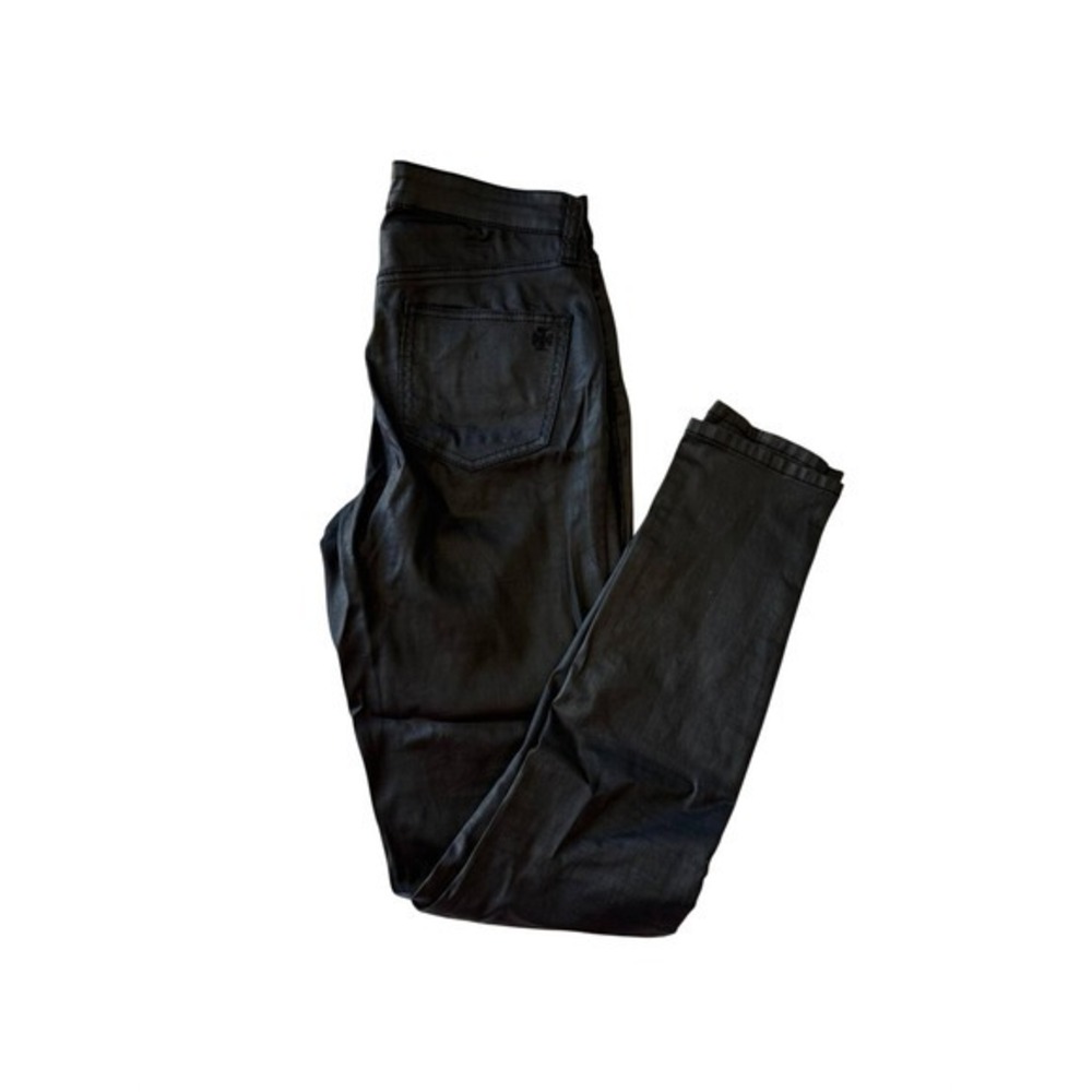 Tory Burch Black Coated Skinny Jeans Waxed Denim Pants Size 25